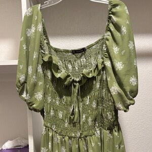 Green Floral Smocked Dress